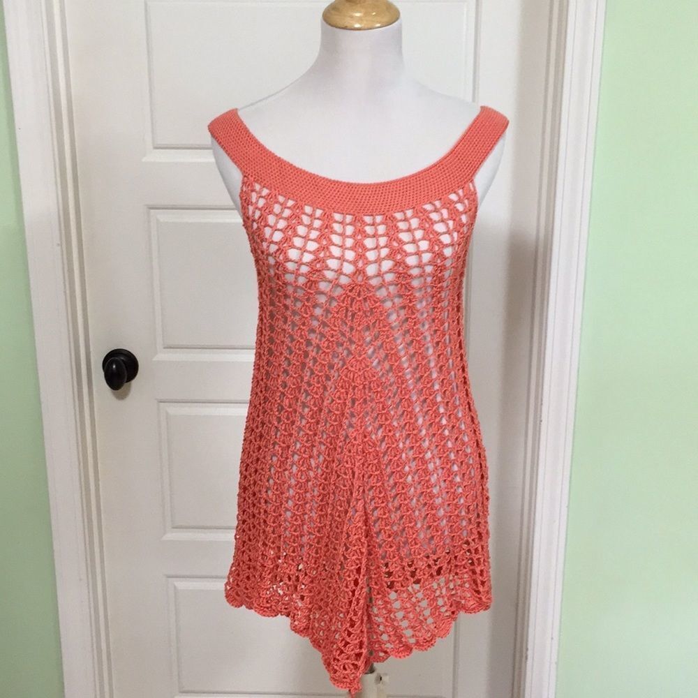 New Crochet Coral Beach Tunic Dress Size L